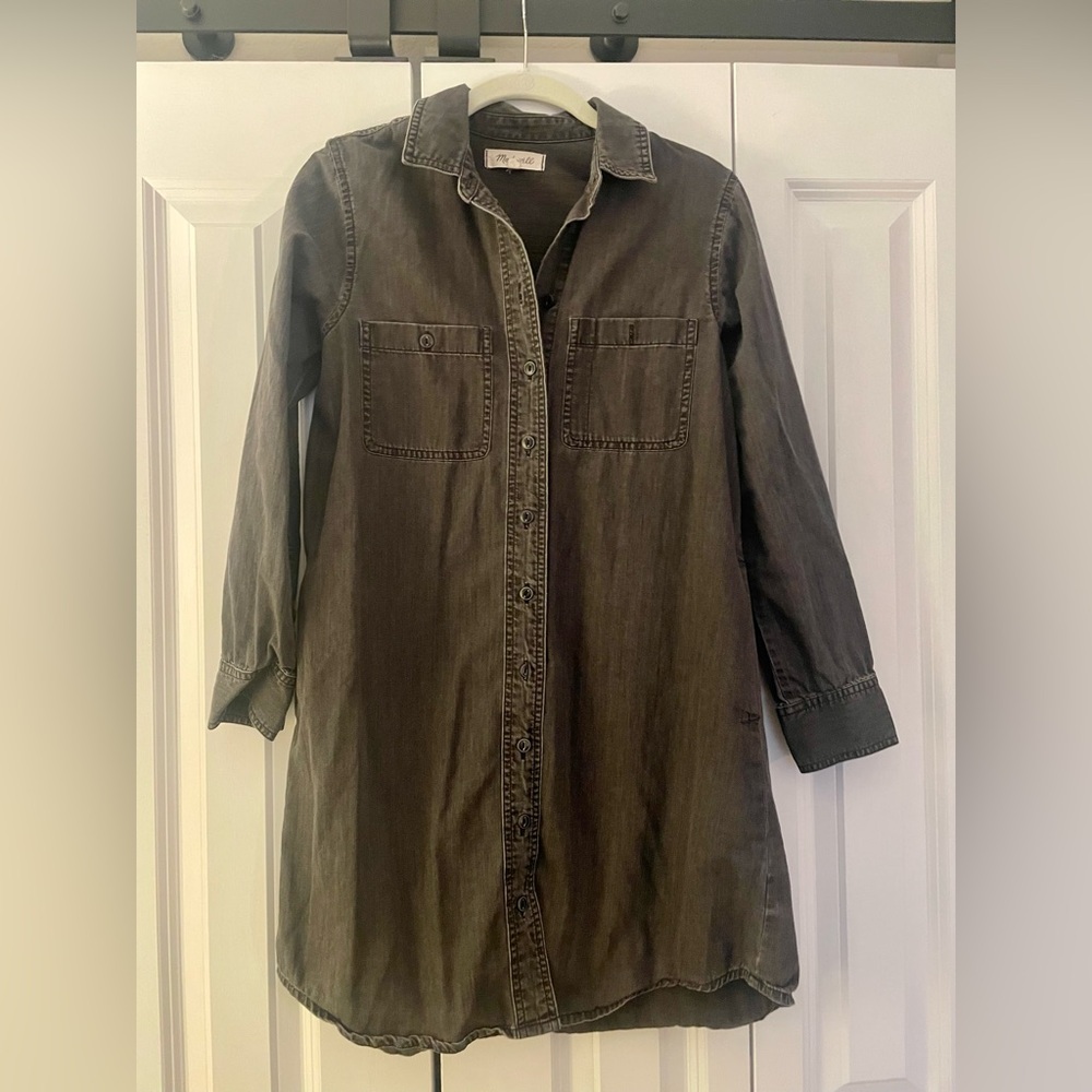 Madewell Grey Button-Down Shirt Dress
